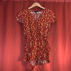 Forever21 red sunflower print romper